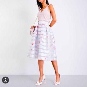 Ted Baker Rosaley Pleated A-Line Full Midi Skirt in Light Grey Organza US 8